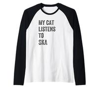 Il Mio Gatto Ascolta Musica Ska Stile retrò Maglia con Maniche Raglan