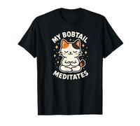 Il Mio Gatto Bobtail Meditates Cute Funny Art Maglietta
