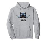 Il Mio Gatto è Il Mio co-Pilota: Aviator Kitty Adventure Felpa con Cappuccio, Unisex per Adulti, Grigio Melange, M