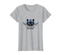 Il Mio Gatto è Il Mio co-Pilota: Aviator Kitty Adventure Maglietta, Donna, Grigio Melange, S