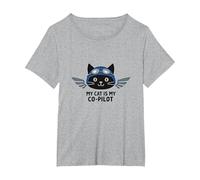 Il Mio Gatto è Il Mio co-Pilota: Aviator Kitty Adventure Maglietta, Donna Plus-Size, Grigio Melange, 2X