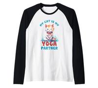 Il Mio Gatto è Il Mio Compagno di Yoga Divertente Maglia con Maniche Raglan