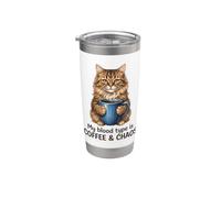 Il mio gruppo sanguigno è caffè Caos Amante dei gatti Felino Caffeina Divertimento Bicchiere termico in acciaio inox doppia parete