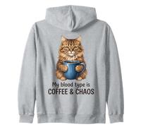 Il Mio Gruppo sanguigno è caffè Caos Amante dei Gatti Felino Caffeina Divertimento Felpa con Cappuccio