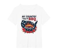 Il Mio Paese 'Tis of BBQ Maglietta, Donna Plus-Size, Bianco, 3X