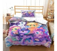Il mio piccolo pony 2 Pezzi 3D Stampa Digitale Rainbow Unicorn Copripiumino Set Copripiumino E Federe Set Di Biancheria Da Letto Microfibra Morbido Con Cerniera Per Bambini Single(135x200cm)