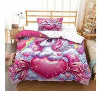 Il mio piccolo pony 2 Pezzi 3D Stampa Digitale Rainbow Unicorn Copripiumino Set Copripiumino Microfibra Morbido E Federe Set Di Biancheria Da Letto Con Cerniera Per Bambini Single(135x200cm)