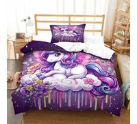 Il mio piccolo pony 2 Pezzi Copripiumino 3D Stampa Digitale Rainbow Unicorn Set Copripiumino Set Di Biancheria Da Letto Microfibra Morbido Con Cerniera E Federe Per Bambini Single(135x200cm)