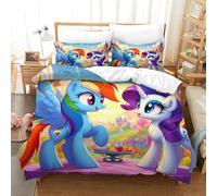 Il mio piccolo pony 3 Pezzi 3D Stampa Digitale Rainbow Unicorn Copripiumino Set Copripiumino E Federe Set Di Biancheria Da Letto Microfibra Morbido Con Cerniera Per Bambini Single(140x200cm)