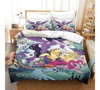 Il mio piccolo pony 3 Pezzi 3D Stampa Digitale Rainbow Unicorn Set Copripiumino Copripiumino E Federe Microfibra Morbido Set Di Biancheria Da Letto Con Cerniera Per Bambini Single(140x200cm)