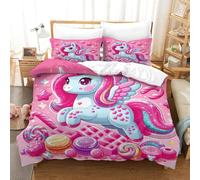 Il mio piccolo pony 3 Pezzi 3D Stampa Digitale Rainbow Unicorn Set Copripiumino Copripiumino E Federe Microfibra Morbido Set Di Biancheria Da Letto Con Cerniera Per Bambini Double(200x200cm)