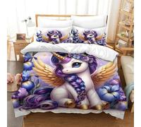 Il mio piccolo pony 3 Pezzi Copripiumino Set Copripiumino 3D Stampa Digitale Rainbow Unicorn E Federe Microfibra Morbido Con Cerniera Set Di Biancheria Da Letto Per Bambini Single(140x200cm)