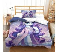 Il mio piccolo pony 3D Stampa Digitale Rainbow Unicorn 2 Pezzi Set Copripiumino Copripiumino Con Cerniera Microfibra Morbido E Federe Set Di Biancheria Da Letto Per Bambini Single(135x200cm)