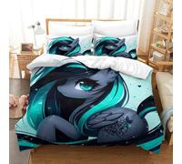Il mio piccolo pony 3D Stampa Digitale Rainbow Unicorn 3 Pezzi Set Copripiumino Copripiumino Con Cerniera Microfibra Morbido E Federe Set Di Biancheria Da Letto Per Bambini Double(200x200cm)