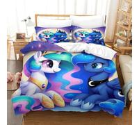 Il mio piccolo pony 3D Stampa Digitale Rainbow Unicorn 3 Pezzi Set Copripiumino Copripiumino Set Di Biancheria Da Letto Microfibra Morbido Con Cerniera E Federe Per Bambini Double(200x200cm)