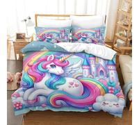 Il mio piccolo pony 3D Stampa Digitale Rainbow Unicorn Copripiumino 3 Pezzi Set Copripiumino E Federe Microfibra Morbido Set Di Biancheria Da Letto Con Cerniera Per Bambini Double(200x200cm)