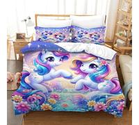 Il mio piccolo pony 3D Stampa Digitale Rainbow Unicorn Copripiumino 3 Pezzi Set Copripiumino E Federe Microfibra Morbido Set Di Biancheria Da Letto Con Cerniera Per Bambini Double(200x200cm)