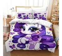 Il mio piccolo pony 3D Stampa Digitale Rainbow Unicorn Copripiumino 3 Pezzi Set Copripiumino Set Di Biancheria Da Letto Con Cerniera Microfibra Morbido E Federe Per Bambini Double(200x200cm)