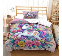 Il mio piccolo pony Copripiumino 2 Pezzi Set Copripiumino 3D Stampa Digitale Rainbow Unicorn Con Cerniera Microfibra Morbido E Federe Set Di Biancheria Da Letto Per Bambini Single(135x200cm)
