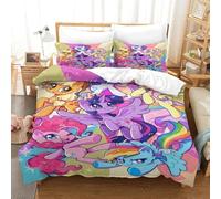 Il mio piccolo pony Copripiumino 3 Pezzi 3D Stampa Digitale Rainbow Unicorn Set Copripiumino E Federe Set Di Biancheria Da Letto Microfibra Morbido Con Cerniera Per Bambini Single(140x200cm)