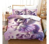 Il mio piccolo pony Copripiumino 3D Stampa Digitale Rainbow Unicorn Set Copripiumino 3 Pezzi E Federe Microfibra Morbido Set Di Biancheria Da Letto Con Cerniera Per Bambini Single(140x200cm)