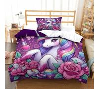 Il mio piccolo pony Copripiumino Set Copripiumino 2 Pezzi 3D Stampa Digitale Rainbow Unicorn E Federe Set Di Biancheria Da Letto Con Cerniera Microfibra Morbido Per Bambini Single(135x200cm)