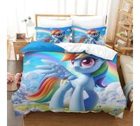 Il mio piccolo pony Set Copripiumino 3 Pezzi Copripiumino 3D Stampa Digitale Rainbow Unicorn Microfibra Morbido E Federe Con Cerniera Set Di Biancheria Da Letto Per Bambini Single(140x200cm)