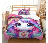 Il mio piccolo pony Set Copripiumino Copripiumino 3D Stampa Digitale Rainbow Unicorn 2 Pezzi E Federe Microfibra Morbido Set Di Biancheria Da Letto Con Cerniera Per Bambini Single(135x200cm)