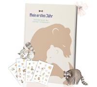 Il mio primo anno album per neonati e diario per bambini, libro dei ricordi per bambini, in stile procione, 28,5 x 21 cm, regalo per nascita e baby shower
