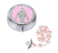 Il Mio Primo Rosario, Scatola Commemorativa Resistente per il Battesimo e Bracciale con Rosari con Ali d'Angelo Regalo di Perline Battesimo Cattolico Prima Comunione per Baby Shower (Rosa)