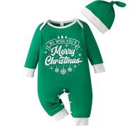 Il mio primo vestito di Natale con cappello Tutina neonato Bambino Bambina Vestiti di Buon Natale Neonato Tutina intera (Verde, 6-9 mesi)