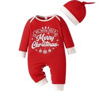 Il mio primo vestito di Natale con cappello Tutina neonato Bambino Bambina Vestiti di Buon Natale Neonato Tutina intera (Rosso, 6-9 mesi)