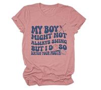 Il mio ragazzo potrebbe non oscillare sempre, ma io guardo che la maglietta con motivo grafico per donne per la festa della mamma, pantaloni con glitter da donna, oro rosa, L