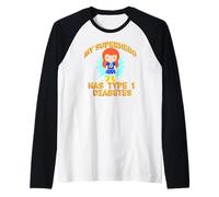 Il Mio Supereroe HA Tipo 1 DIABETE T1D Ragazza dai Capelli Rossi Meme Maglia con Maniche Raglan