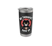 Il mio terapeuta ha rinunciato all'ufficio nero Grumpy Kitty caffè gatto Bicchiere termico in acciaio inox doppia parete