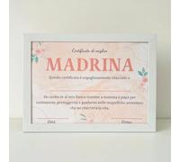 il mondo di Noah Diploma Miglior Madrina con Cornice, Regalo Personalizzato, Certificato in Formato A4 (32 x 24 x 1 cm)