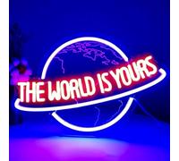 Il mondo è tuo Segni al neon per la decorazione del muro Neon Wall Art luci a LED in acrilico con catena sospesa per la decorazione della camera da letto Uomo Cave Bar Pub laureato Festa di nozze 5V
