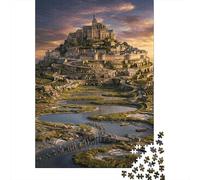 il Mont Saint-Michel Puzzle 1000 Pezzi Cartone Spesso Miglioramento Memoria crepuscolo marea Anziani Tempo Libero, Legame Familiare, Regalo Natale 52x38cm/1000pcs