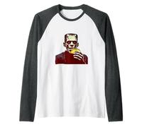 Il Mostro di Frankenstein Mangia Un Taco, Comico Horror Food Mashup Maglia con Maniche Raglan