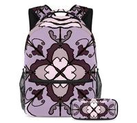 Il motivo geometrico fa una dichiarazione con questo set di 2 zaini alla moda per ragazzi ragazze adolescenti, Multicolore#03, B：29.4x20x40cm P：19x7.5x3.8cm, Zaini Daypack