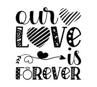 Il nostro amore è eterno, tipografia di San Valentino con cuore, freccia, bacio e citazioni motivazionali Decalcomanie con incisioni di pregio 54.6x60.7cm Non danneggia la superficie della parete Nero