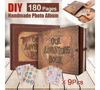 Il nostro libro di avventure 180 pagine Scrapbook Album fotografico Lettera in rilievo retrò Copertina in pelle Diario di viaggio Diario Libro di memoria familiare