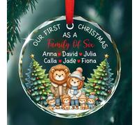 Il nostro primo Natale come una famiglia di sei regali ornamento per la famiglia papà mamma bambino, personalizzato bambino leone animale Natale 2025 ornamento in vetro con nomi, famiglia di leoni
