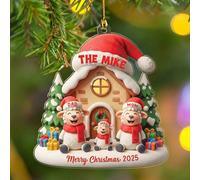 Il nostro primo Natale come una famiglia di tre pecore ornamentale, famiglia personalizzata di 3 ornamenti natalizi a forma di regalo per gli amanti delle pecore, ornamenti natalizi 2025, testo e nomi