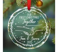 Il nostro primo Natale insieme ornamento con cane, nuovo cucciolo 1 ° Natale ornamento regalo per proprietari di cani, ornamenti personalizzati in vetro Merry Christmas, nomi personalizzati primo