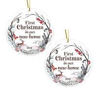 Il nostro primo ornamento di Natale, il primo Natale nella nuova casa 2025 Ornamento rotondo da appendere in legno rustico su due lati per regali di
