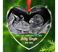 Il nostro ultimo Natale come due ornamento regalo per genitori in attesa/nuovo papà mamma, nome personalizzato e foto bambino che arriva ornamento di Natale in vetro, cornice personalizzata per foto