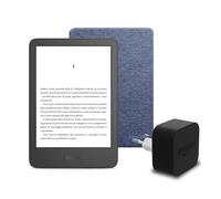 Il nuovo Kindle (versione 2024) da 16 GB senza pubblicità, una copertura in tessuto Amazon e un alimentatore Amazon Powerfast da 9 W.