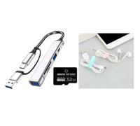 Il pacchetto 3 & 1 include 5 & 1 USB-C, USB 2.0, USB 3.0, Micro-SD, docking station standard SD con scheda Micro-SD da 32 GB e 4 fascette per cavi dati in silicone EA