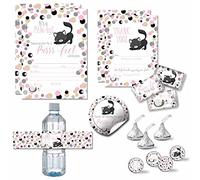 Il pacchetto deluxe per feste di compleanno a pois include 20 biglietti di invito e ringraziamento con buste + 2 diverse dimensioni di adesivi, mini involucri per bar e etichette per bottiglie d'acqua